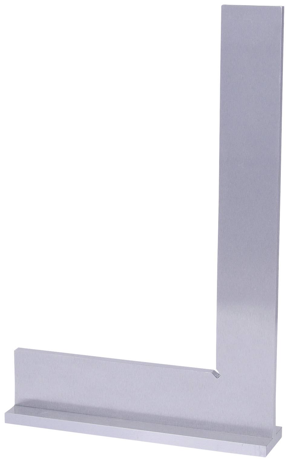 Ein silberfarbener Metallwinkel in L-Form, stehend auf einer flachen Seite. Wird oft in der Holzbearbeitung oder Metallverarbeitung verwendet.