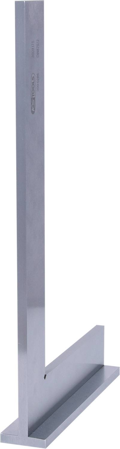 Ein Stahlwinkel in L-Form, oft in der Metallbearbeitung zur Überprüfung von 90-Grad-Winkeln verwendet.