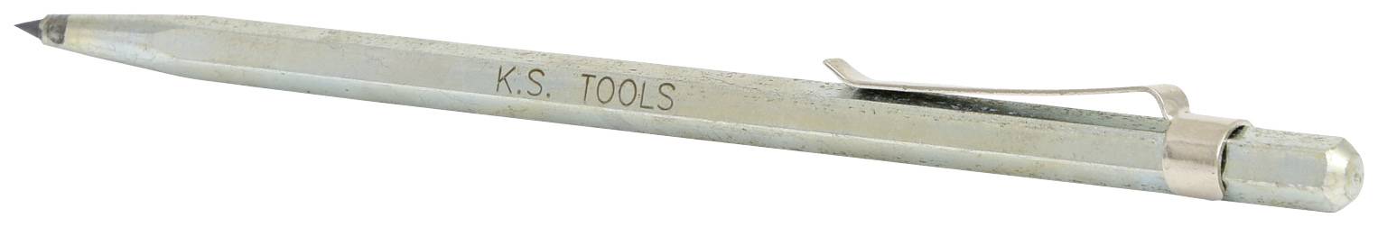 Ein silberner Metallstift mit der Gravur 'K.S. TOOLS', seitlich mit einem Taschenclip.