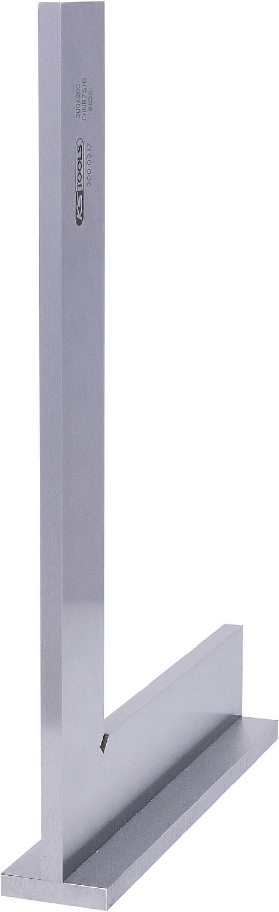 Ein silberfarbenes Metallwinkelmaß steht aufrecht. Es zeigt eine rechtwinklige Form, die für präzise Messungen genutzt wird.