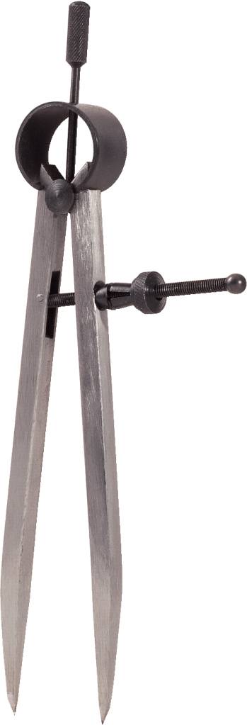 Ein Metallzirkel mit zwei Spitzen, verwendet zum Zeichnen von Kreisen oder Abmessen auf Karten und Zeichnungen.