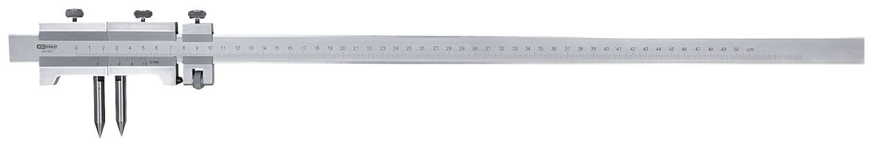 Caliper-Messgerät mit Nonius zur präzisen Längenmessung, zeigt Skala in Millimetern; geeignet für technische und handwerkliche Anwendungen.