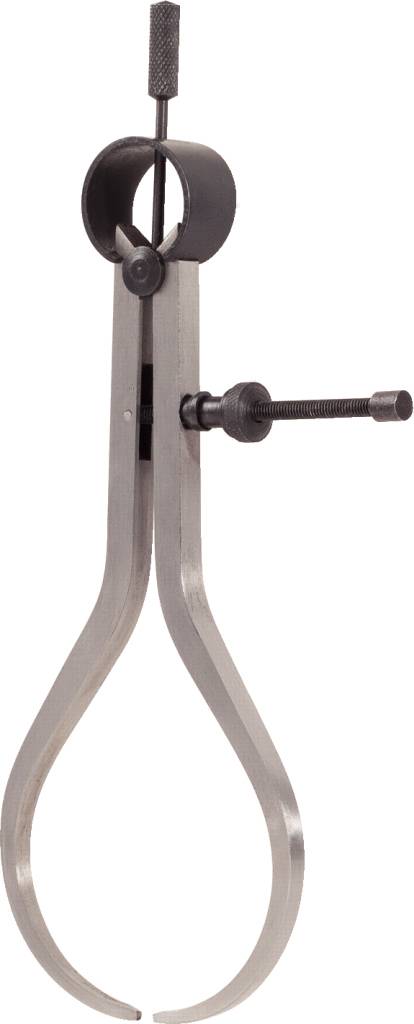 Metallzirkel mit zwei gebogenen Armen und Schraubenmechanismus zum Messen von Außendurchmessern.