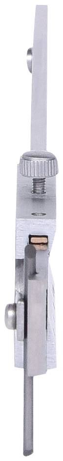 Nahaufnahme eines Metallscharniers mit Schrauben, aus Seitenansicht.