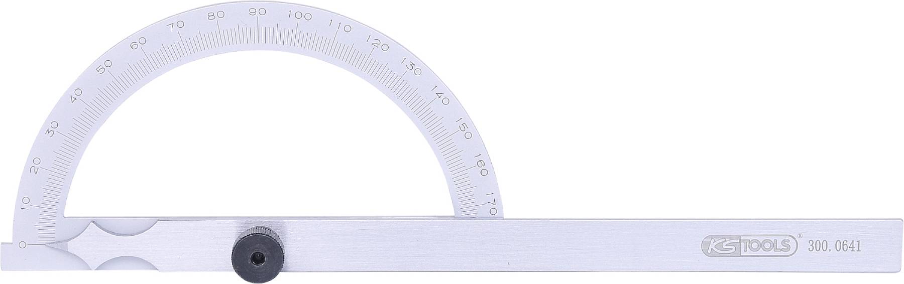 Ein verstellbarer Winkelmesser aus Metall mit Gradskala von 0 bis 180. Markenlogo auf dem Griff. Ideal für präzise Messungen.