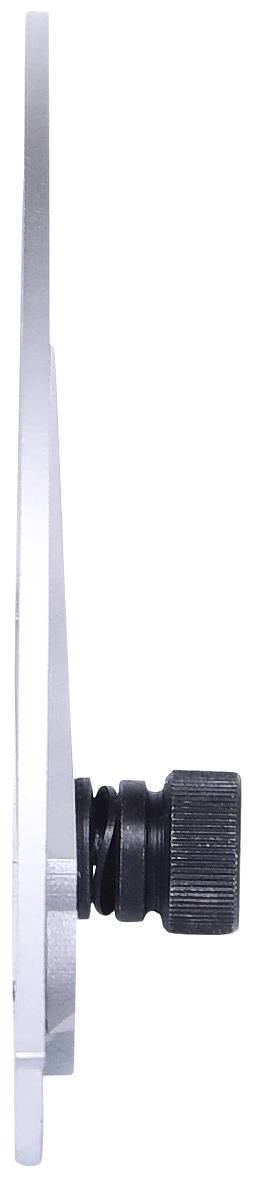 Profilansicht eines metallischen Werkzeugs mit einer schwarzen Einstellschraube.