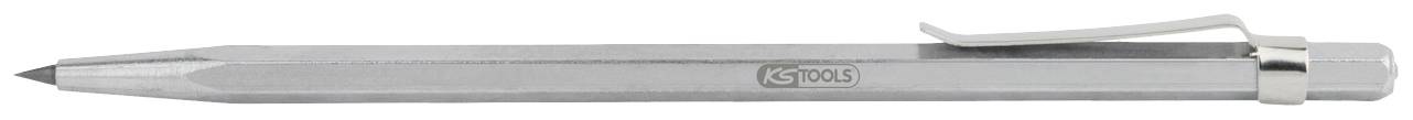 Ein silberner, metallischer Druckbleistift liegt horizontal mit einem Clip an der Oberseite.