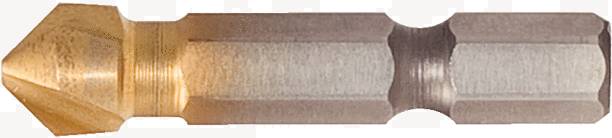 Nahaufnahme einer Metallbohrerspitze, die einen goldenen Farbverlauf von Spitze zu Schaft zeigt.