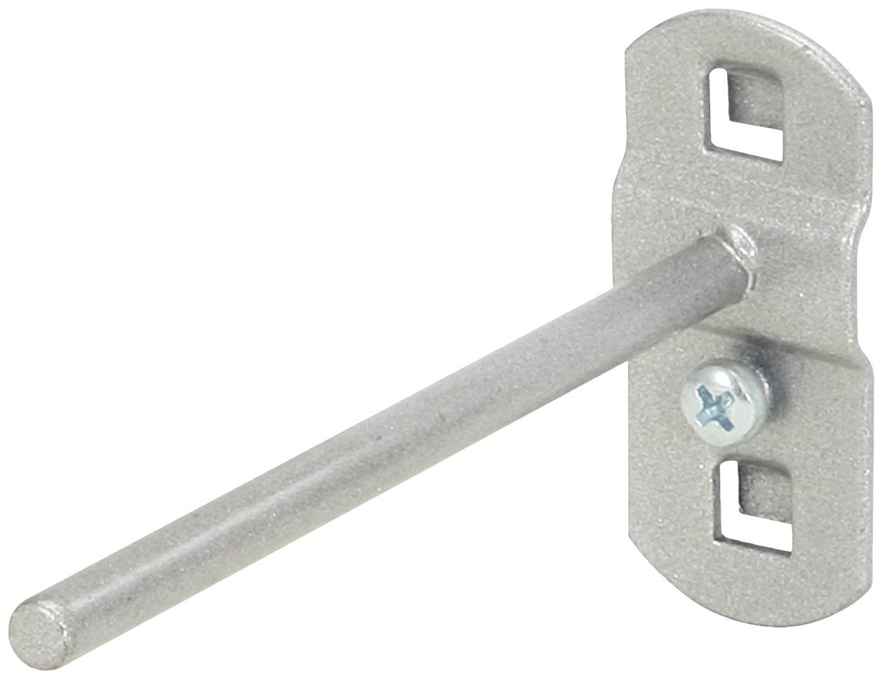 Metallhaken mit zwei quadratischen Befestigungslöchern an der Wandhalterung.