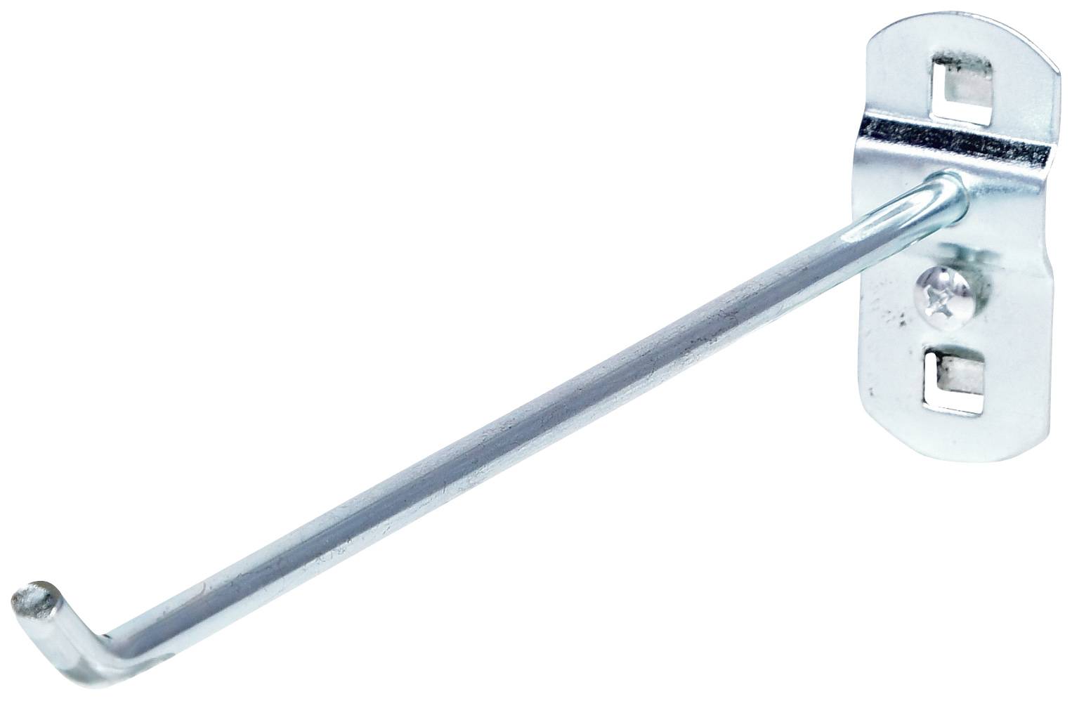 Einzelner Metallhaken mit Befestigungsplatte, geeignet zur Wandmontage. Ideal zum Aufhängen von Werkzeugen oder anderen Gegenständen.