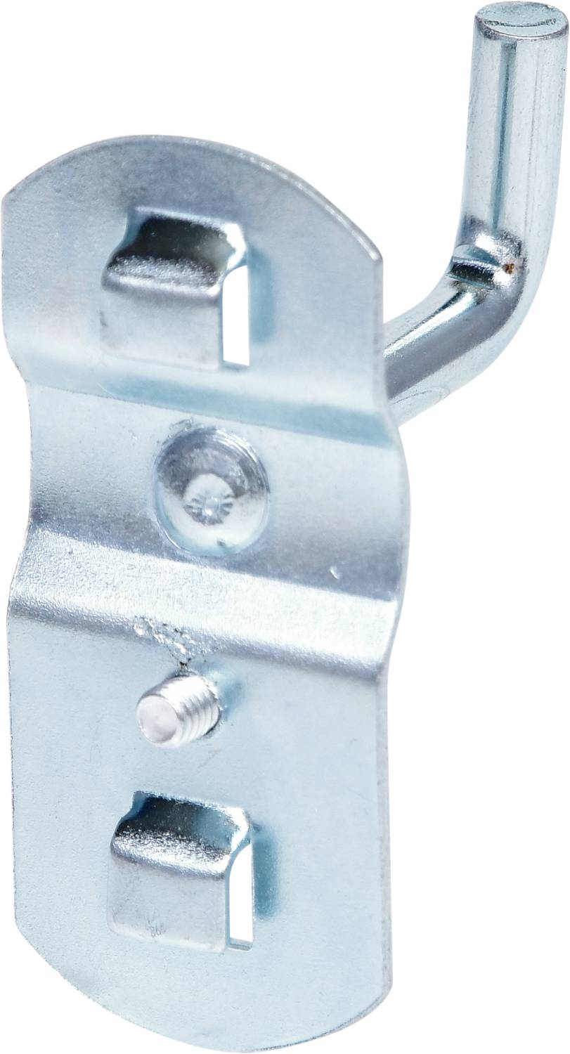 Metallhakenbefestigung mit rechteckiger, abgerundeter Platte und integriertem Haken, zur Wandmontage von Gegenständen.