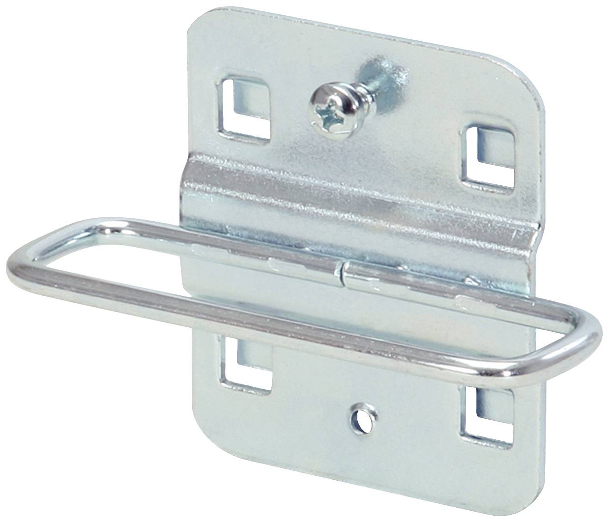 Metallwandhalterung mit Schraubenbefestigung und einem herausragenden Haltebügel.