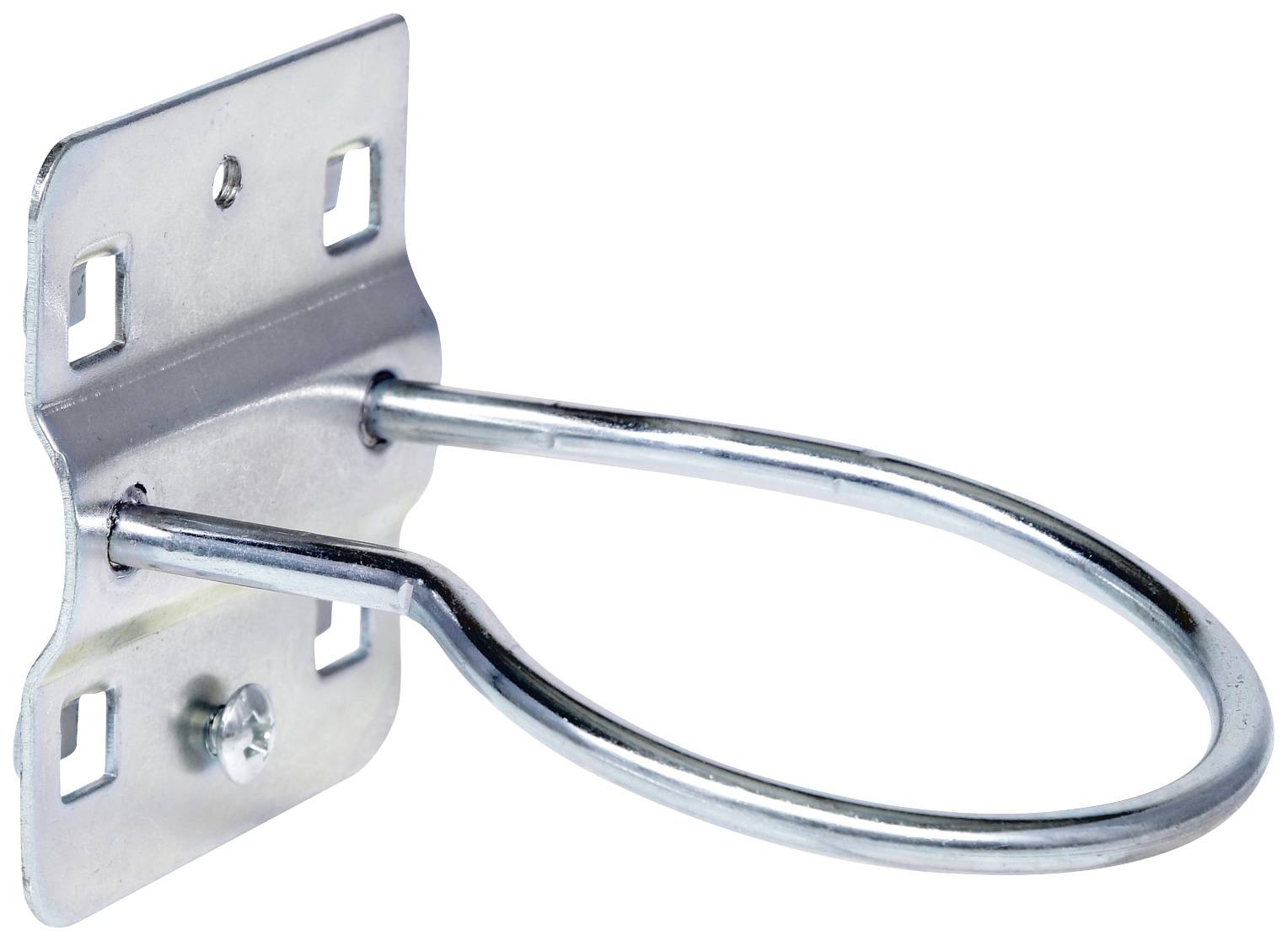 Metallschelle an einer Wandhalterung zur Befestigung von Gegenständen.