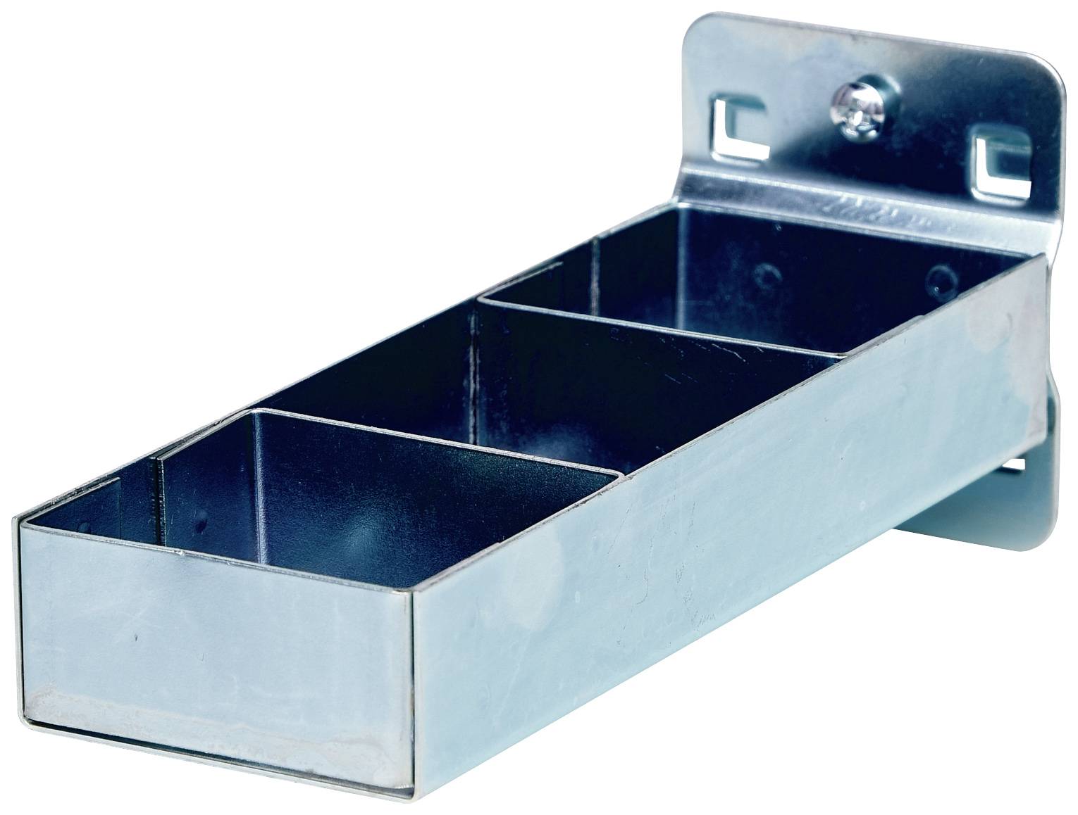 Metallträger mit drei Fächern, zur Wandmontage geeignet, stabil und industriellen Designs.