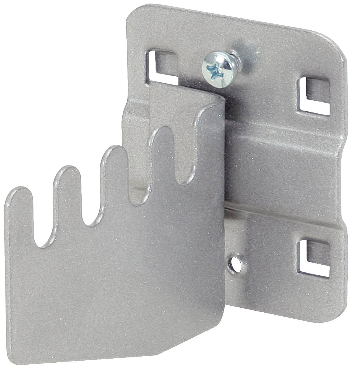 Metallhalterung mit Schraube befestigt, enthält vier Haken. Werden häufig zur Wandmontage verwendet, um Gegenstände aufzuhängen.