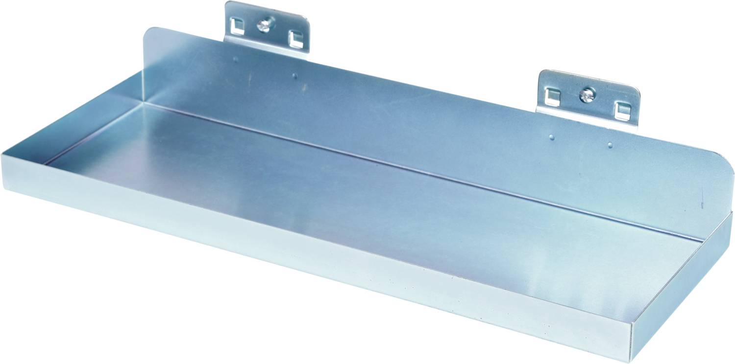 Metallwandregal mit zwei Wandhalterungen, silberfarben, rechteckiger Form, geeignet zur Aufbewahrung kleinerer Gegenstände.