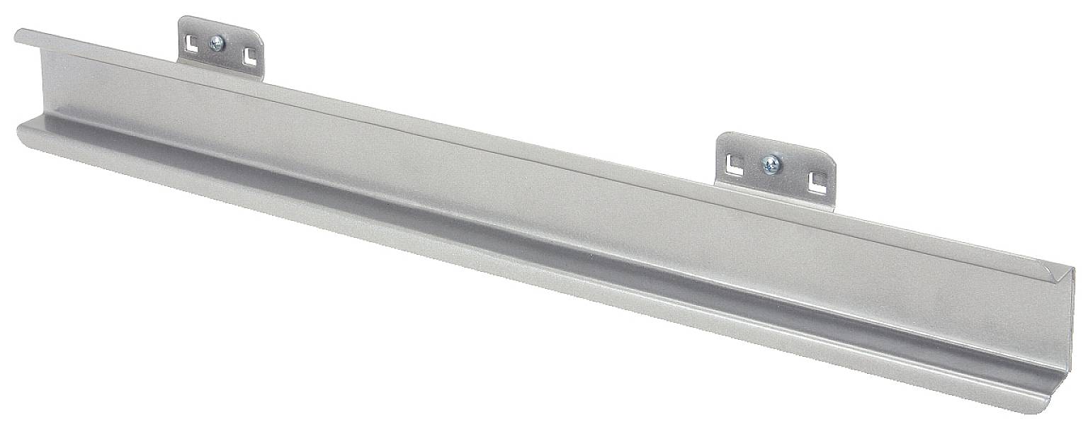 Metallschiene mit zwei Befestigungsbügeln und Schrauben, geeignet zur Wandmontage.