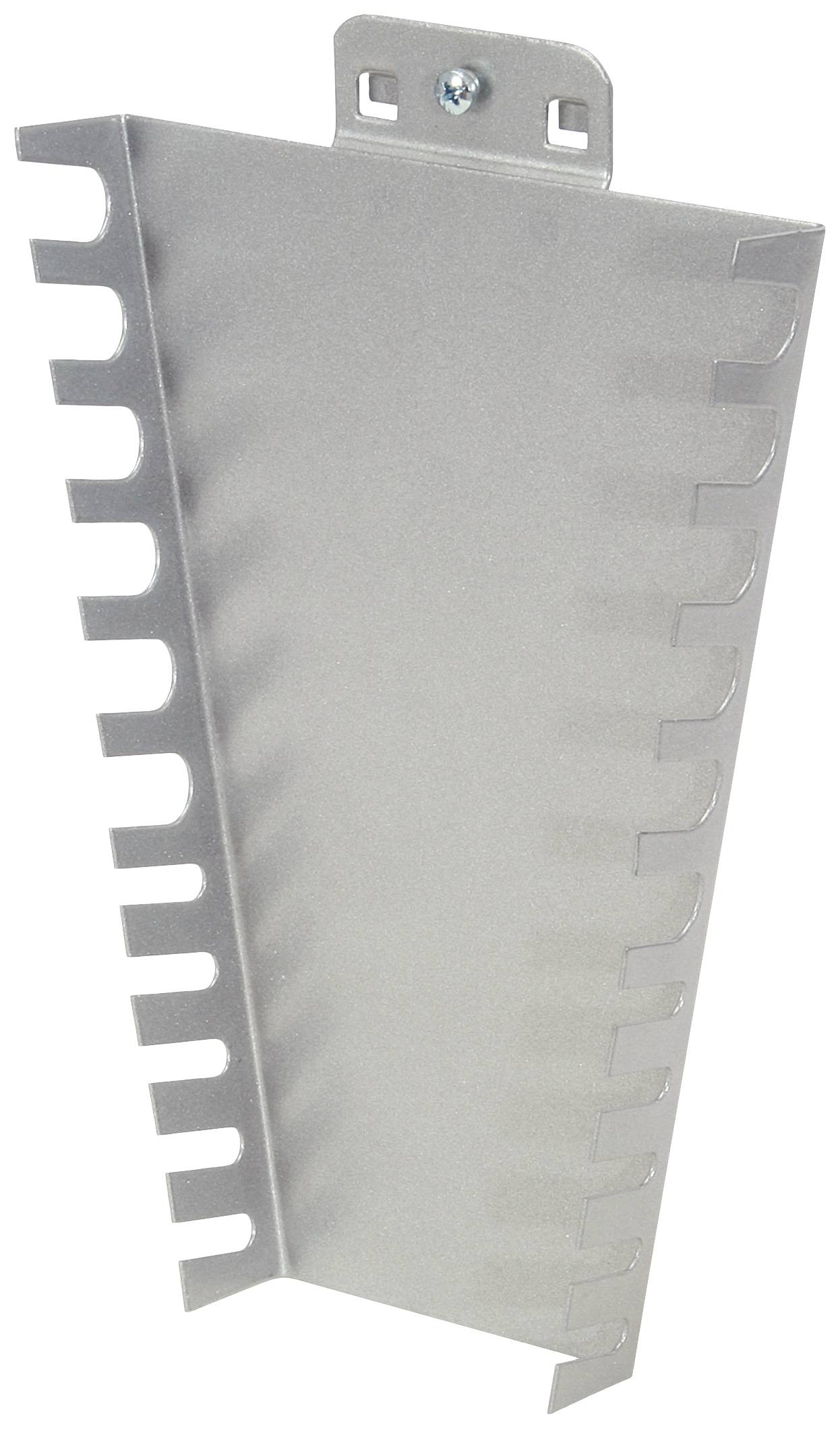 Metallkanal mit seitlichen Schlitzen zur Kabelorganisation, für vertikale Montage, silberfarben.