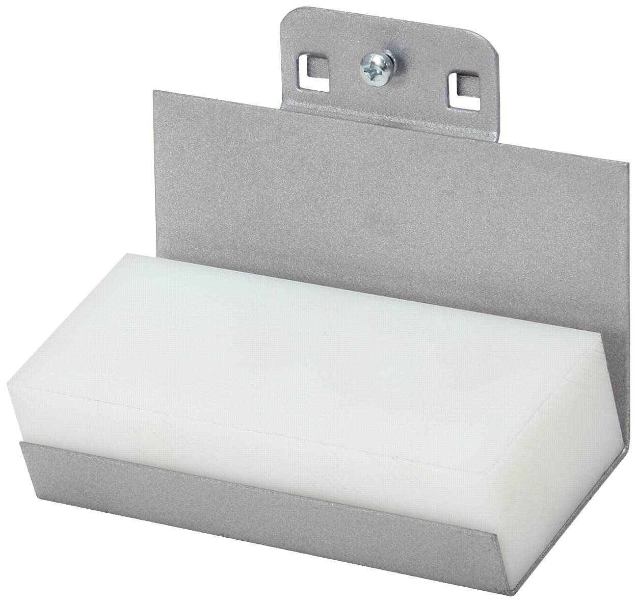 Grauer Metallseifenhalter mit weißem rechteckigem Seifenblock, an der Wand montiert.