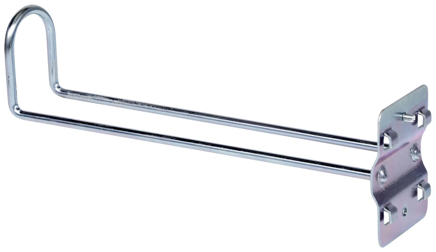 Ein verchromter Metallhalter mit zwei parallel verlaufenden Stangen und einer gebogenen Schlaufe am Ende.