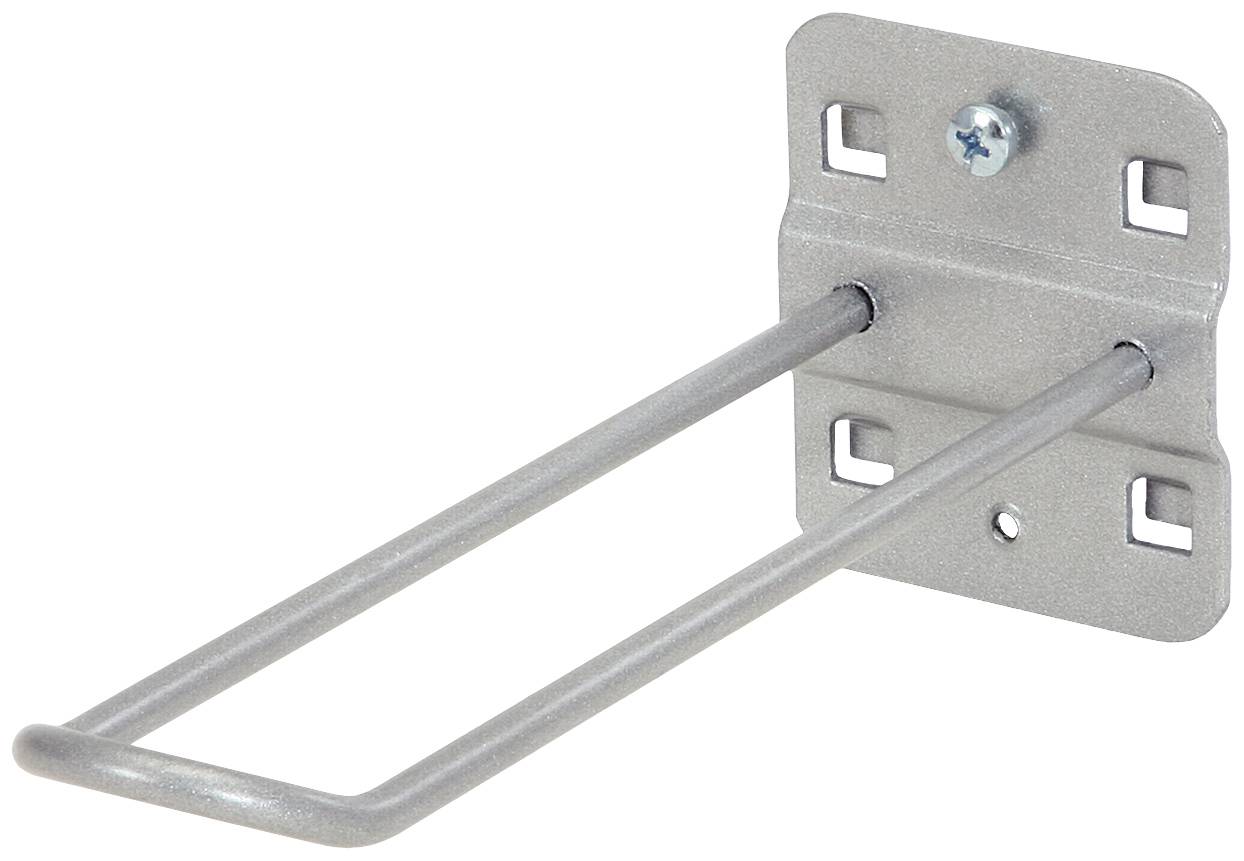 Metallhaken zur Wandmontage, geeignet zum Aufhängen von Gegenständen. Enthält zwei lange Stäbe und eine rechteckige Basisplatte mit Schraublöchern.