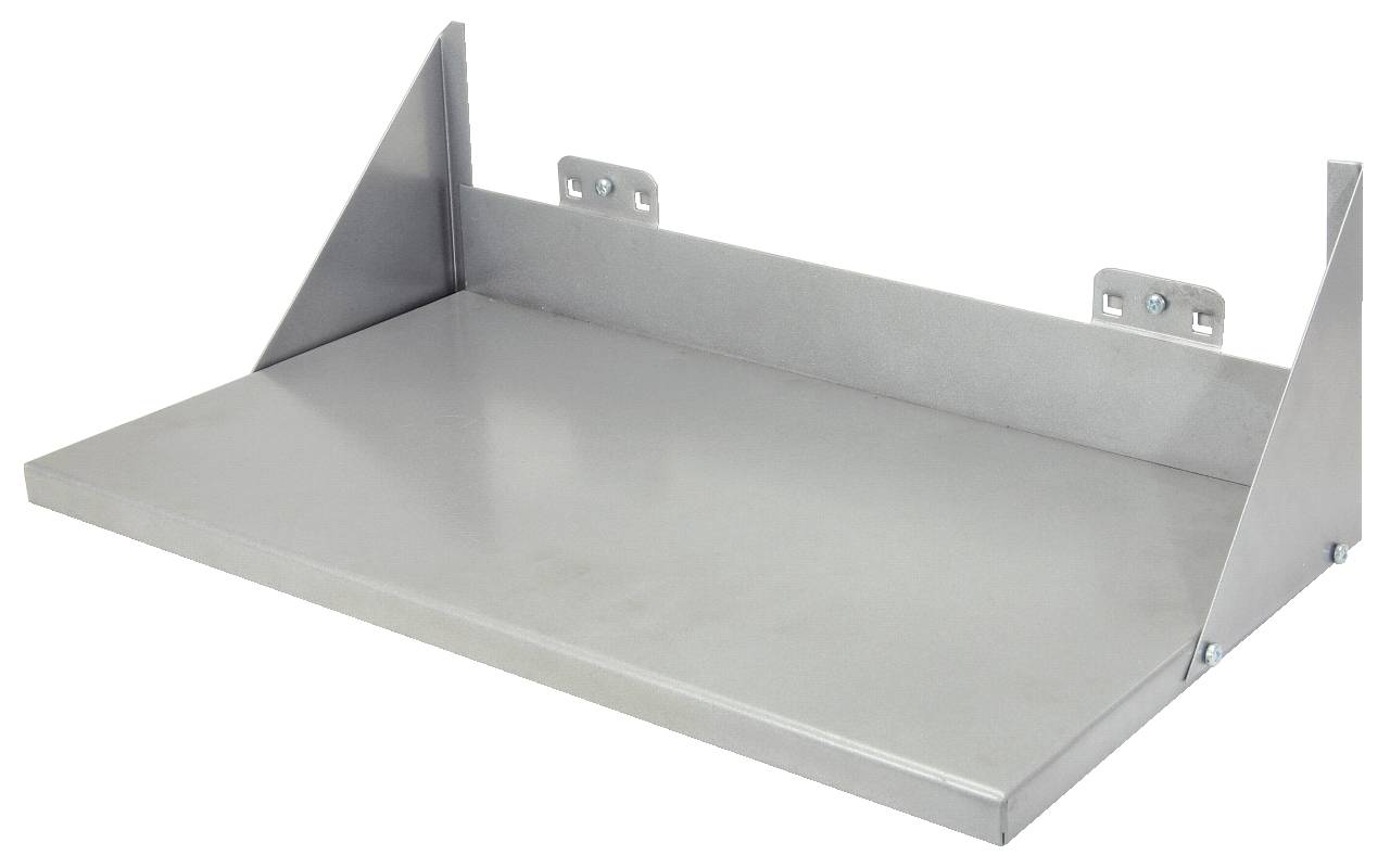 Metallregal mit zwei seitlichen Halterungen zur Wandmontage. Ideal zur Aufbewahrung in Garagen oder Werkstätten.