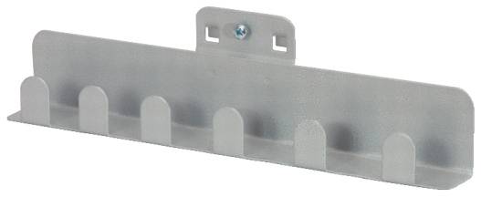 Metallschiene mit sechs Haken zur Wandmontage, geeignet zur Organisation und Aufbewahrung von Werkzeugen oder anderen Gegenständen.
