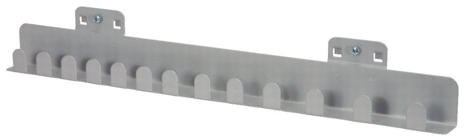 Metallschiene mit mehreren Haken zur Kabelführung, montierbar an einer Wand.