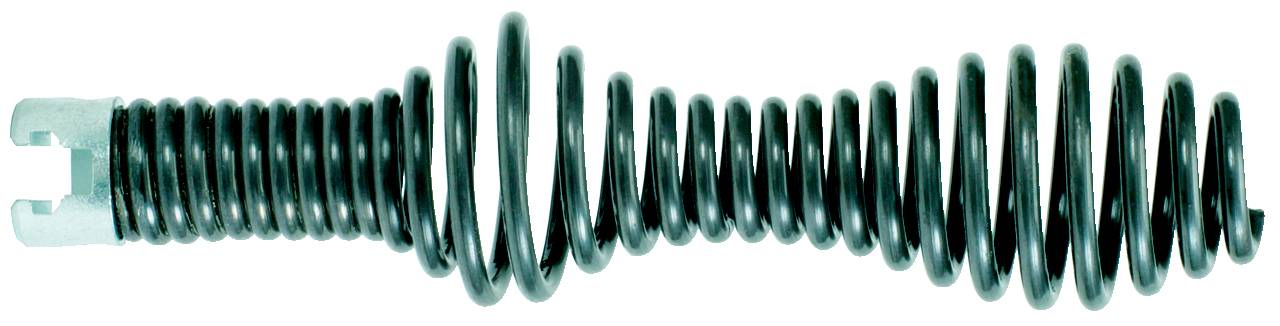 Eine schwarze, spiralförmige Metallfeder, die sich von einer breiteren zu einer schmaleren Seite verjüngt.