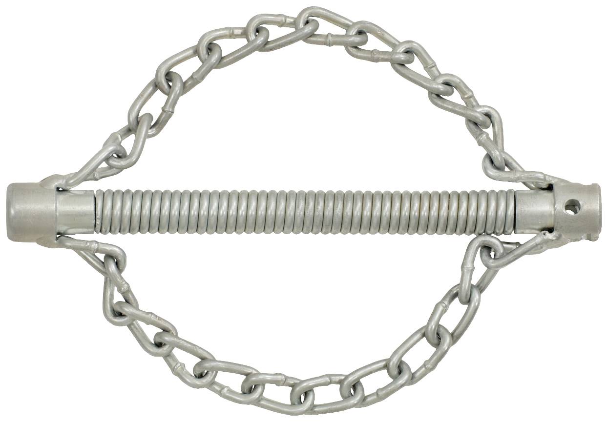 Metallfeder-Drehmomentstab mit Kette, häufig in landwirtschaftlichen Maschinen zur Stabilisierung und Verankerung eingesetzt.