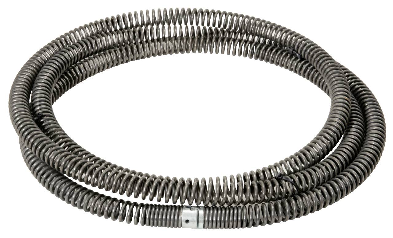 Eine spiralförmige, flexible Rohrreinigungsfeder aus Metall, die zur Reinigung von Abflussrohren verwendet wird.