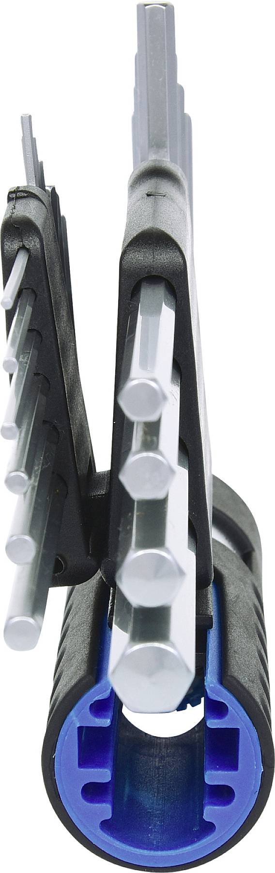 Abbildung eines Bohrlochreinigungswerkzeugs mit blauen und silbernen Komponenten, das zur effektiven Schmutzentfernung eingesetzt wird.