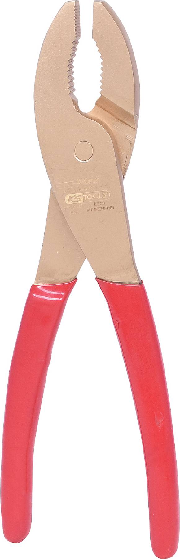 rote Kombinationszange, metallener Kopf mit rutschfesten Griffen, Werkzeug zum Greifen, Halten und Schneiden, isoliert.