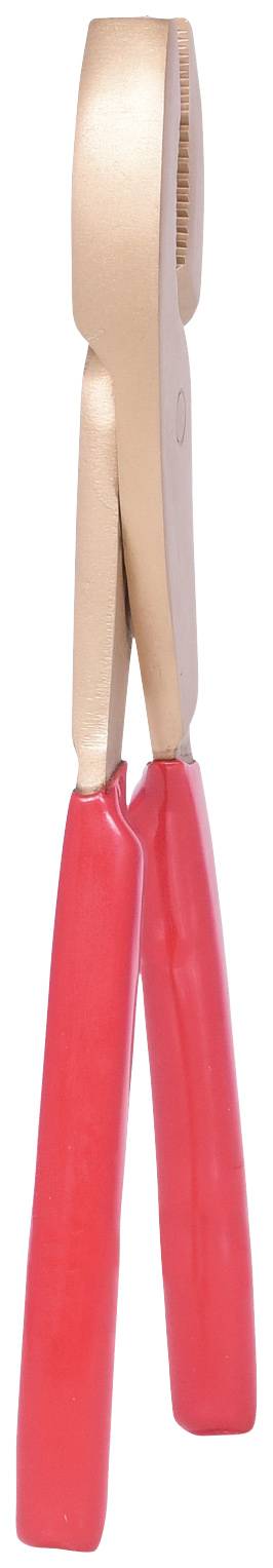 Eine rote Zange mit isolierten Griffen, stehend aufrecht.