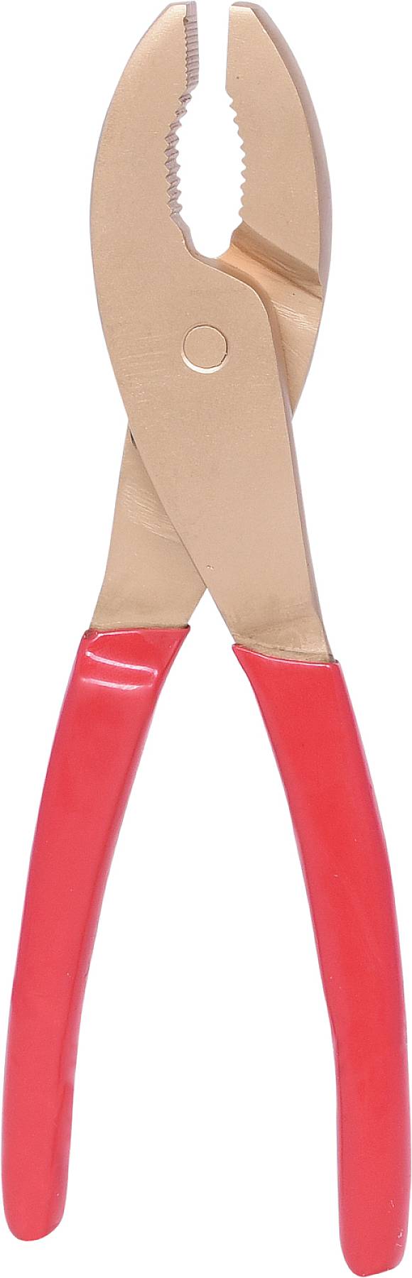 Rote Zange mit geraden Griffen und gezackten Backen, geeignet zum Greifen und Halten von Objekten.