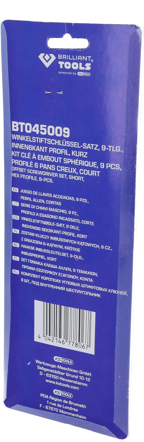 Brilliant Tools BT045009 Winkelschraubendreher-Set 1.5 mm, 2 mm, 2.5 mm, 3 mm, 4 mm, 5 mm, 6 mm, 8 mm, 10 mm 9teilig