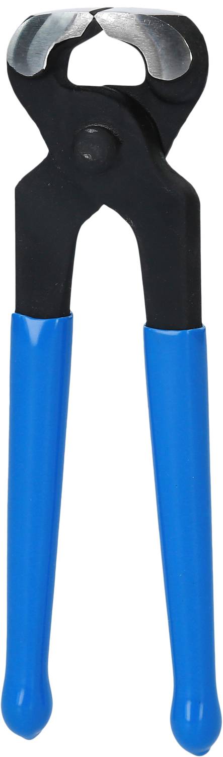 Eine Zange mit blauen Griffen und einem schwarzen Kopf zum Festhalten oder Schneiden von Drähten oder anderen Materialien.