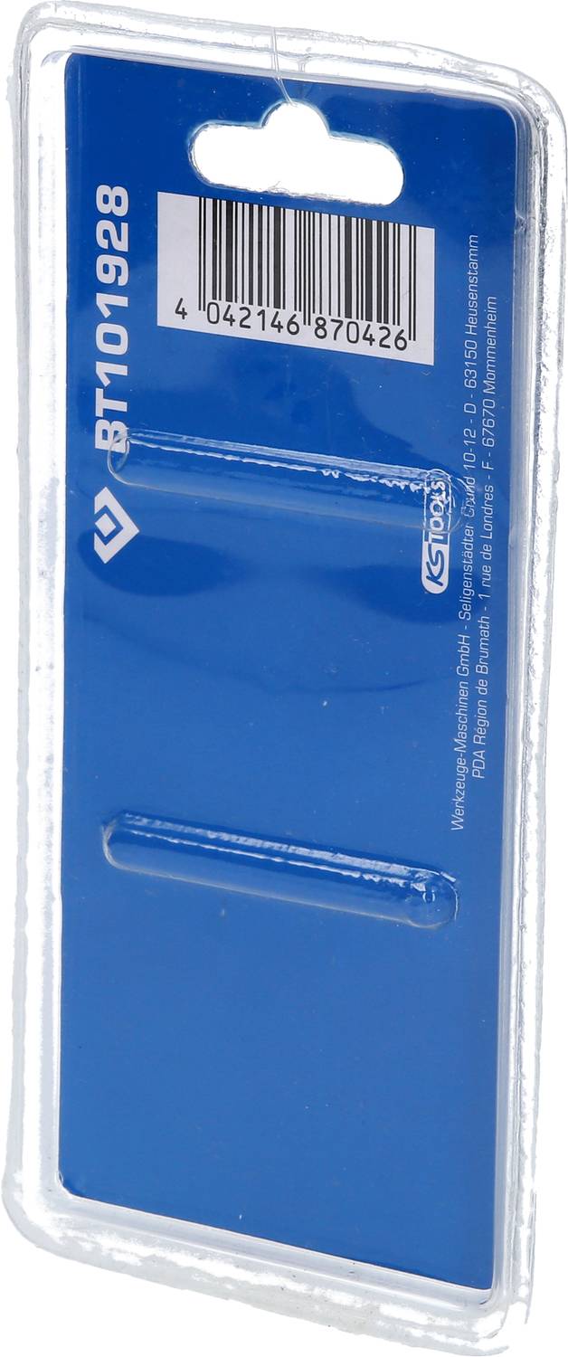 Eine blaue Kunststoffverpackung mit einem Strichcode und einer Nummer aufgedruckt. Enthält keine ersichtlichen Gegenstände.