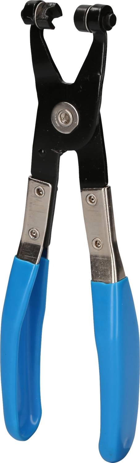 Handwerkzeug mit blauen Griffen und spezialisierter Zange, möglicherweise für spezifische Werkstatt- oder Reparaturarbeiten.