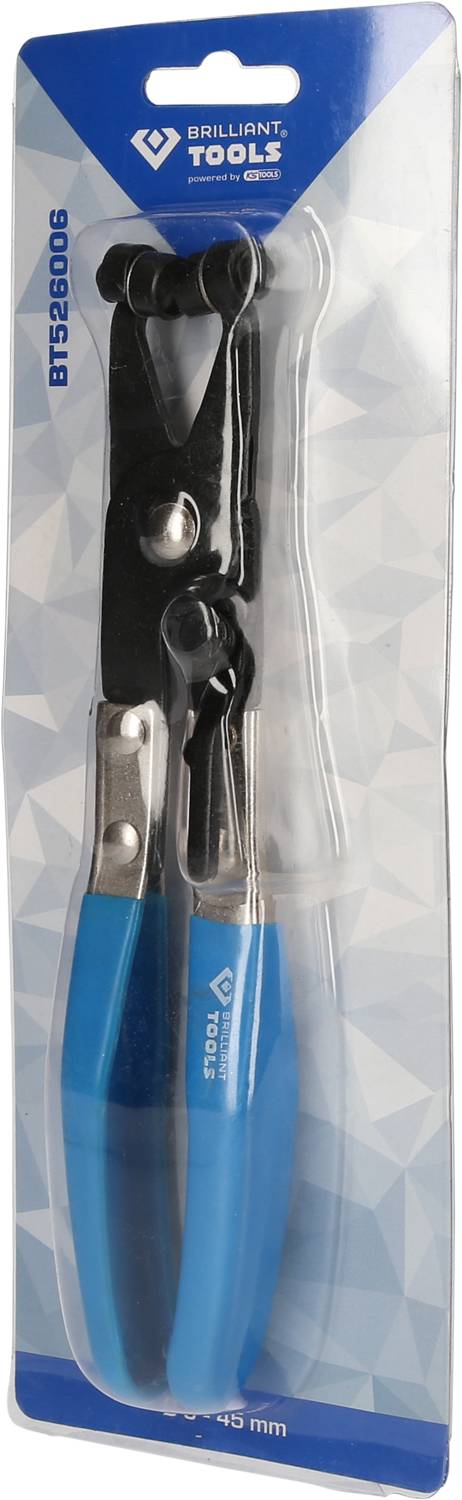 Lochzange mit blauen Griffen in einer Kunststoffverpackung, Marke 'Brilliant Tools'.