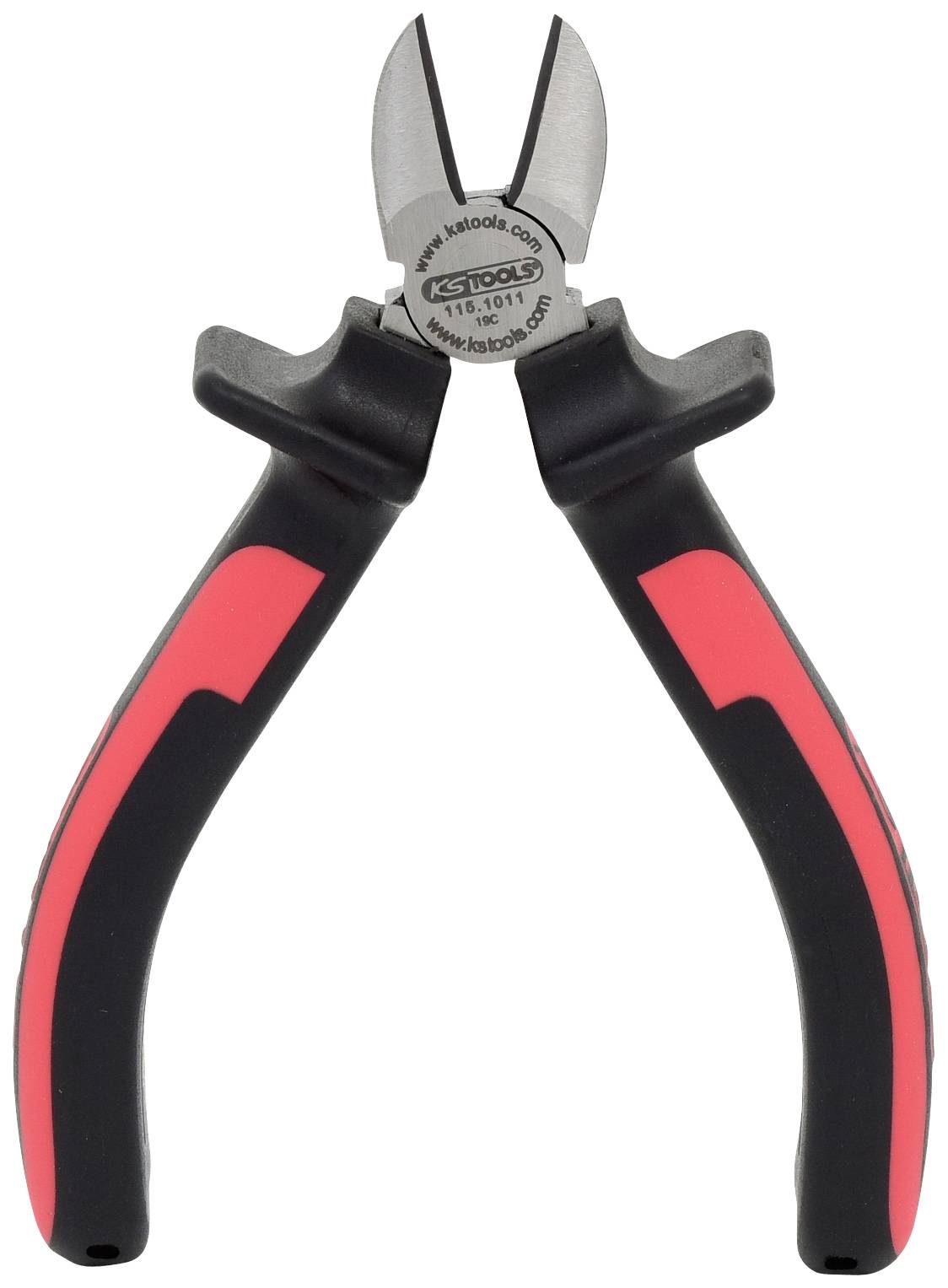 Eine rote und schwarze Seitenschneider-Zange mit ergonomischen Griffen, geeignet zum Schneiden von Drähten und Kabeln.