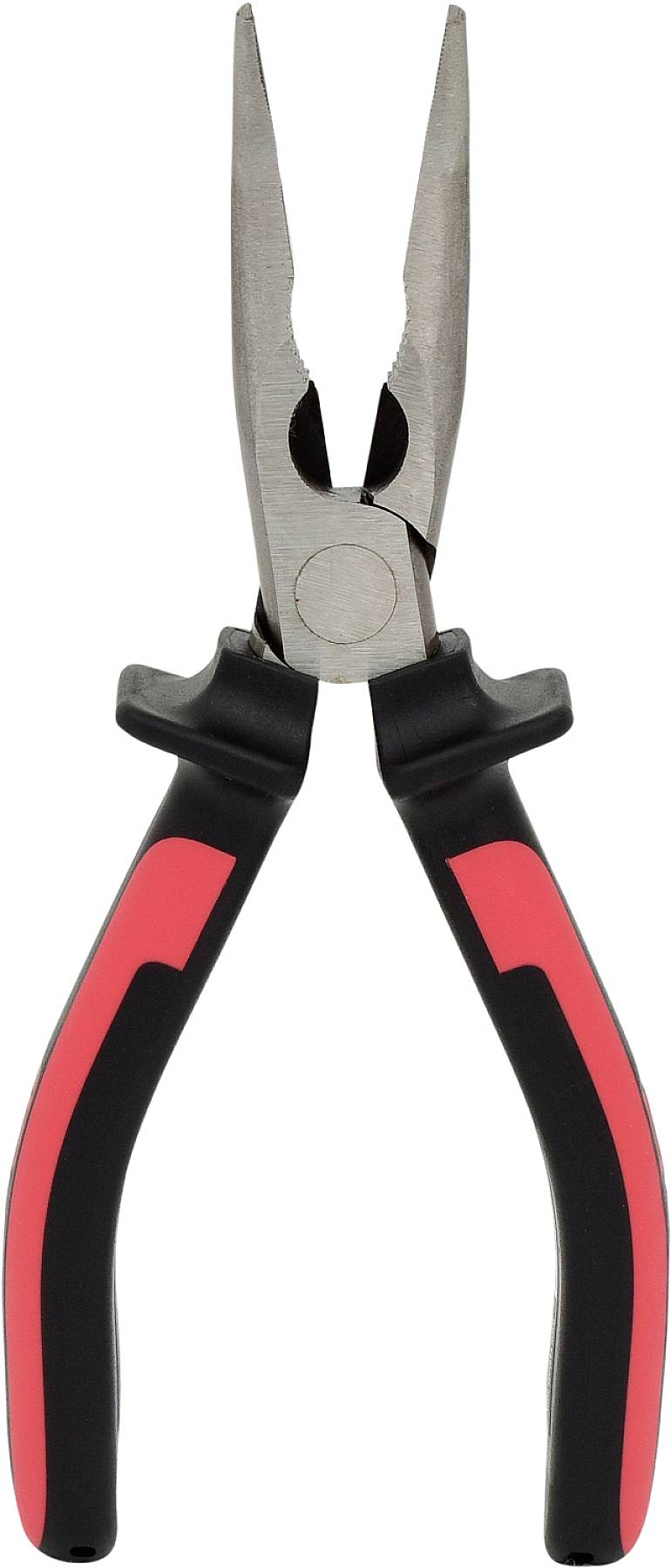 Eine Zange mit rotem und schwarzem Griff, geeignet zum Greifen oder Schneiden von Draht und kleinen Gegenständen.