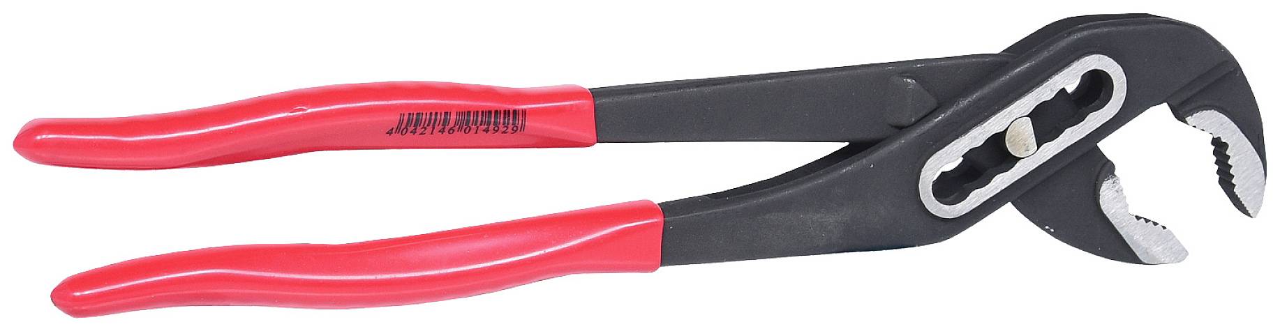 Zange mit roten Griffen und verstellbarem Kiefer, ideal für Rohrarbeiten und vielseitige Anwendungen.