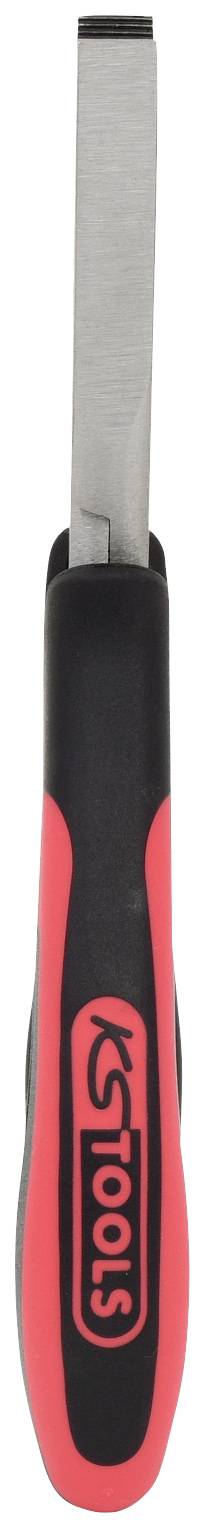 Ein roter und schwarzer Schlitzschraubendreher mit ergonomischem Griff, geeignet für präzise Reparaturarbeiten.