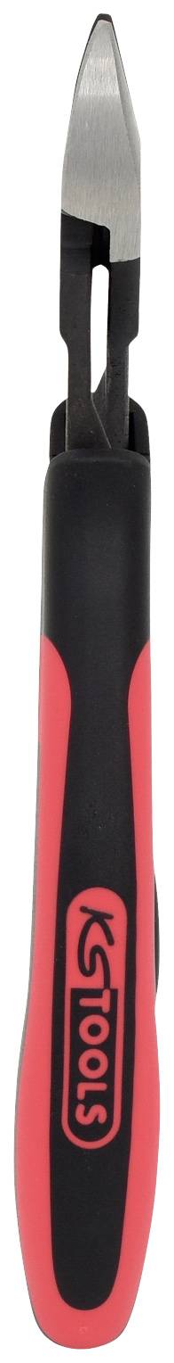 Rote und schwarze Zange mit ergonomischem Griff, geeignet für präzise Schneidarbeiten in Elektronik oder Handwerk.