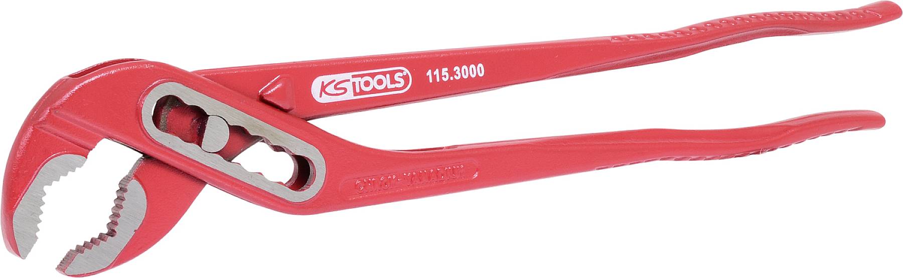Rote Wasserpumpenzange aus Metall, Marke KS Tools, mit gezackten Greifbacken und einstellbarem Drehgelenk.