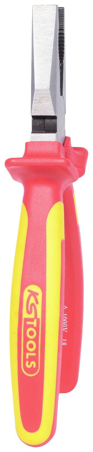 Eine rote und gelbe Flachzange mit rutschfestem Griff, geeignet für die Elektroarbeit.