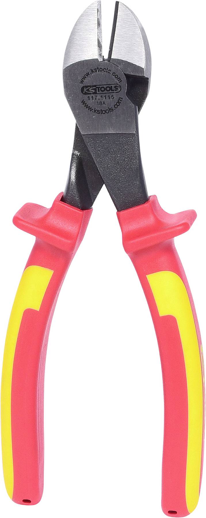 Seitenschneider mit roten und gelben Griffen, geeignet zum Schneiden von Drähten.