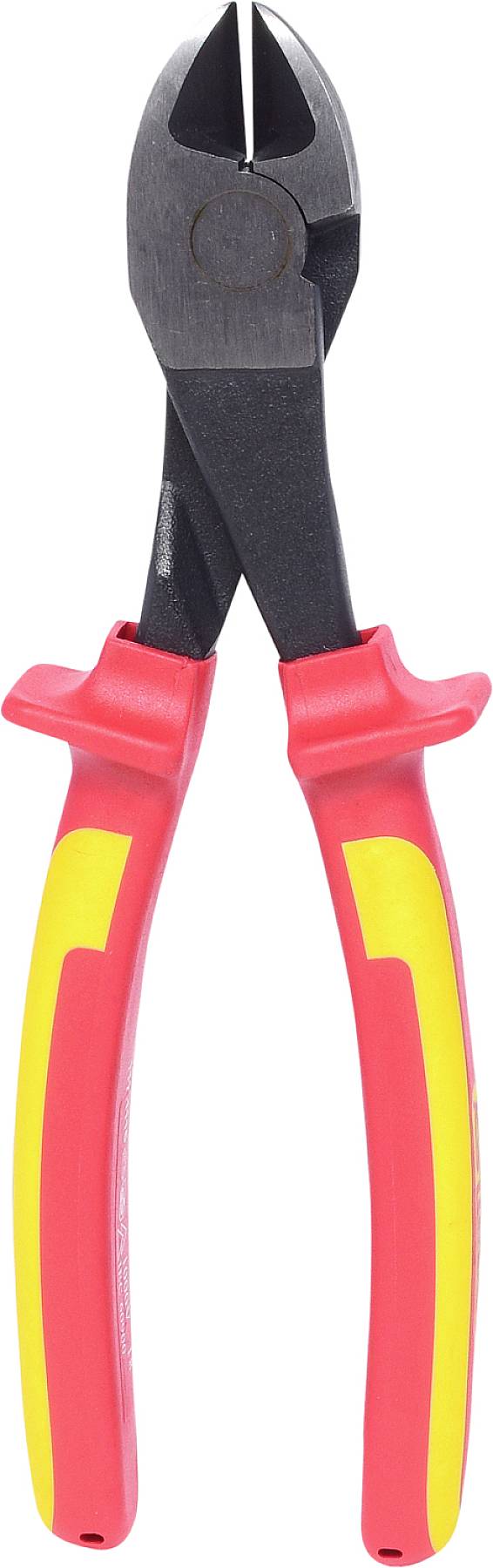 Seitenschneider mit isolierten, rot-gelben Griffen, verwendet zum Schneiden von Drähten oder Kabeln.