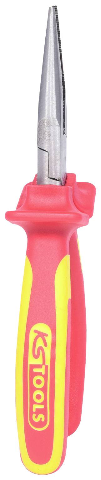 Rote und gelbe Kombizange mit isoliertem Griff, geeignet für Arbeiten an elektrischen Leitungen.